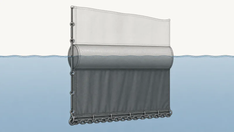 oil containment boom cross-section showing freeboard skirt flotation and ballast tension member