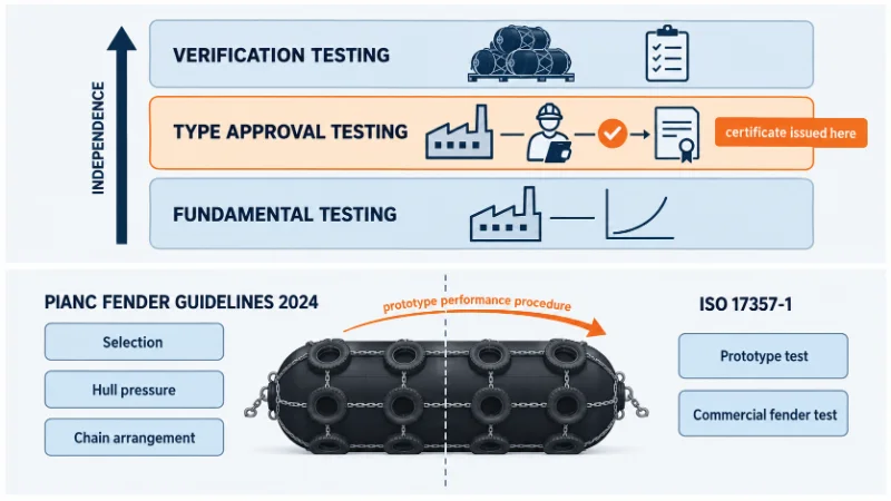 Diagram: fundamental, type approval and verification testing sit at different levels of independence
